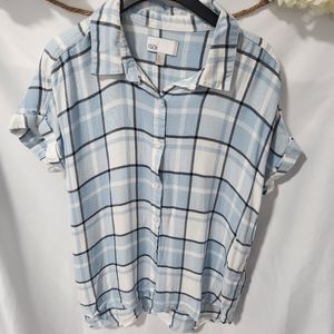 Nordstrom Rack Plaid Short Sleeve Tunic Shirt Blue Ivory Amy Plaid 1x